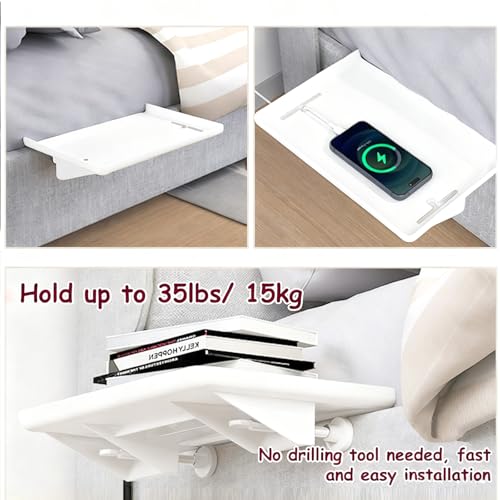 Bedside Shelf, Clip On Nightstand, Bedside Table Tray Organizer，Bedside Shelf for Bunk & Loft Beds，Black (White) - color: White