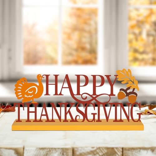 COCHIE Metal Happy Thanksgiving Sign, Fall Leaves Turkey Table Centerpieces Decorations for Home, Office, Shelf, Mantel, Indoor, Traditional Party Supplies Decor (Thanksgiving) - style: Thanksgiving