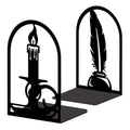 Peacoblue Metal Bookends for Shelves, Modern Decorative Heavy Duty Study Book Ends Stoppers for Office Desk Shelf Room 5.3"x4.3"x7.9" Cast Iron Simple Bookends 1 Pair (Quill Pen with Candlestick) - style: Quill Pen with Candlestick