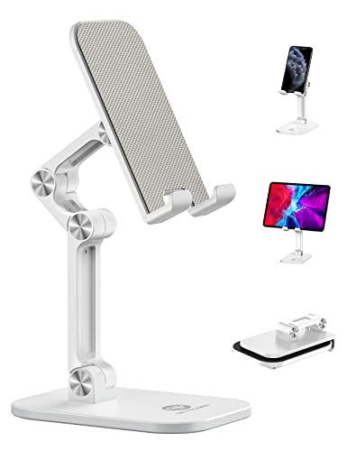 OCYCLONE Phone Stand, Adjustable Height and Angle Foldable Cell Phone Stand Holder for Desk, Taller iPhone Stand Compatible with 4.7"-13" Smartphones iPad Tablet, White - color: White