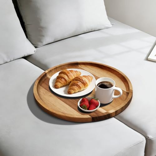 Acacia Wood Sofa Tray, Folding Couch Table Insert for Middle Portable Couch Armrest Trays Perfect for Drinks, Snacks, Phone, Remote Control (Circle) - color: Circle