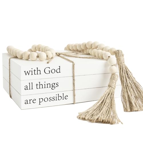 Decorative Books for Home Decor, White Faux Books for Decoration, Rustic Farmhouse Stacked Display Books (with God All Things are Possible) - style: with God all things are possible