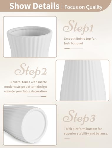 NUPTIO White Ceramic Flower Vase: 7.9" Tall Unglazed Pampas Grass Vases for Building Block Flowers - Modern Decorative Table Centerpiece for Home Living Dining Room Kitchen Decor - style: Ribbed