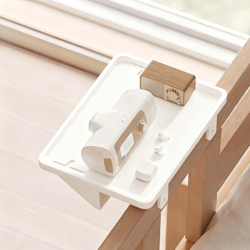 Bedside Shelf, Clip On Nightstand, Bedside Table Tray Organizer，Bedside Shelf for Bunk & Loft Beds，Black (White) - color: White