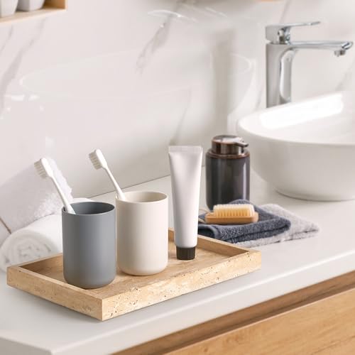 Large Travertine Vanity Tray, Luxury Stone Organizer for Bathroom & Kitchen Counter | Holds Soap Dispenser, Jewelry, Perfume Bottles | Non-Resin, Non-Ceramic Décor - color: Travertine, size: 11.8" x 7.8" x 1.2"