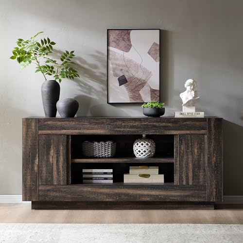 OKD Modern 70" TV Stand, Entertainment Center for TVs Up to 80", Media Console with Large Open Storage & Side Cabinets, Thick Wood Design for Living Room, Dark Rustic Oak - color: Dark Rustic Oak
