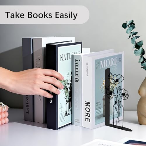 4 Pcs Floral Metal Bookends - Flowers Book Ends for Shelves Decorative, Home Office Desk Bookshelf Decor, Gift for Floral Lovers and Reading Enthusiasts, Reading Gifts for Women - color: Flower