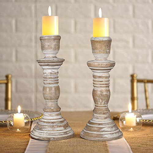 Wooden Candlestick Holder Stand, Decorate Your Dinner Table, Christmas Decoration, Coffee Table, Wedding Party, Family Gatherings, Home, Spa - Decorative Candle Holder - 8 Inch Set of 2 - White Wash - color: White Wash, size: 8 Inch - Candle Stick - Set o