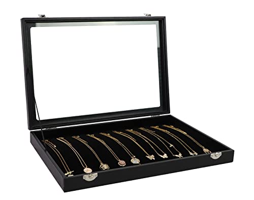 Wudygirl Necklace Organizer 20 Hooks Jewelry Organizer Jewelry Display Stackable Glass Top Lockable Black Velvet Boxes(Necklace Tray) - style: Necklace Tray