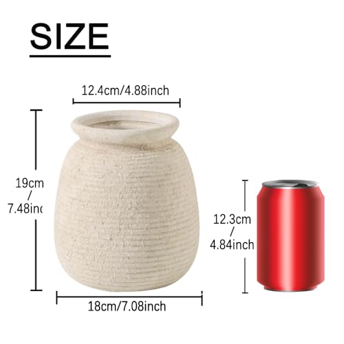 Ceramic Flower Vase, 7.48 Inch White Rustic Farmhouse Decorative Vase Pottery Wide-Mouth Vases for Home Decor Table Living Room Entryway Mantel Bookshelf Bedroom Bathroom Kitchen - color: 7.5“ H - White