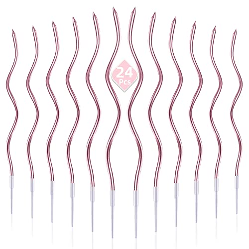 PHD CAKE 24-Count Rose Gold Spiral Long Thin Metallic Birthday Candles, Cake Candles, Birthday Parties, Wedding Decorations, Party Candles - color: Rose Gold