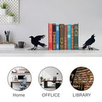 Raven Decor Gothic Room Bookends - Unique Raven Statue Designed for Shelves - Modern Decorative Book Holders for Kids