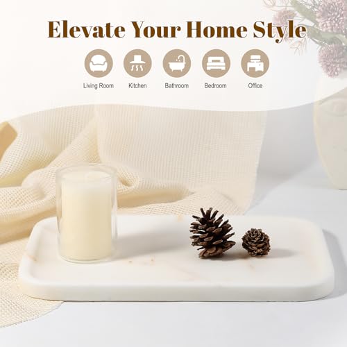 Koville Marble Tray, 12"x8" Natural Marble Vanity Tray for Countertop Bathroom Kitchen Dresser, Decorative Catchall Trays for Perfume Jewelry, Rectangular Stone Serving Tray(Golden Calacatta) - color: Golden Calacatta