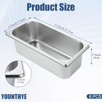 YOUNTHYE 6PCS Hotel Pans Stainless Steel Steam Table Pan 1/3 Size 4 Inch Deep Steam Pan Catering Storage Metal Food Catering Tray for Hotel Restaurant, Buffet Party