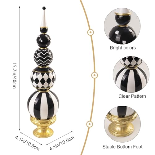 Black and White Checkered Decor, 15.7 Inch Resin Modern Sphere Sculpture, Table Top Mantel Office Desk Shelf Halloween & Christmas Decorations for Home Statue - color: Black