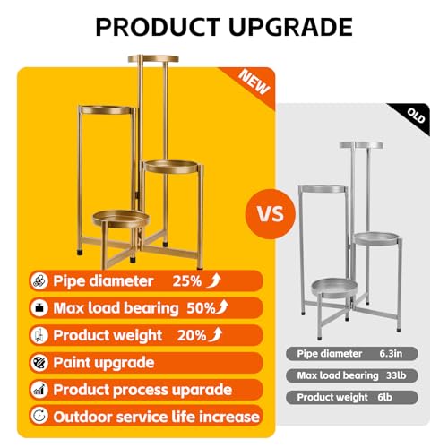 4 Tier Plant Stand Indoor Outdoor, 31 Inch Tall Metal Plant Shelf Waterproof, Plant Holder with Folding Design For Home, Living Room, New Upgrate Gold - color: Gold