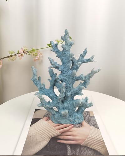 Lifelike Coral Reef Sculpture Statue - Handmade Resin Ocean Decor for Aquarium, Desk, Bathroom, Shelf - Coastal Beach Nautical Theme Gift for Home & Office - color: Blue
