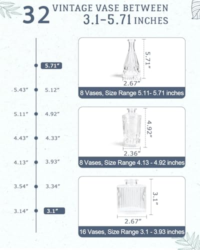 Yirilan Bud Vases Set of 32 PCS, Small Flower Vases for Table Centerpieces, Mini Vases for Single Stem Flowers, Glass Vases for Centerpieces, Wedding & Home Decor, Clear - size: 32 pcs