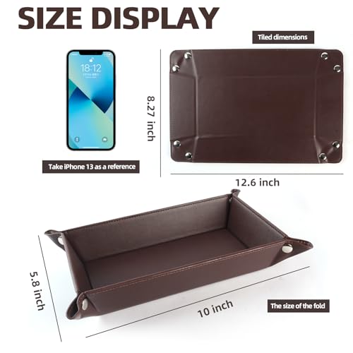 Valet Tray for Men Women - PU Leather Travel Catchall Tray Organizer - Rectangle - color: Dark Brown 2