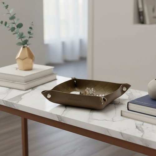 UnionBasic Small Valet Tray, Jewelry Tray for Rings Watches Earrings, Entryway Catchall Caddy for Coins Keys Change, Nightstand Bedside Valet Holder, Trays for Electronic Gadgets, Woven Tobacco Brown - color: Woven Tobacco Brown, size: 5.4" x 5.4" x 1.6"