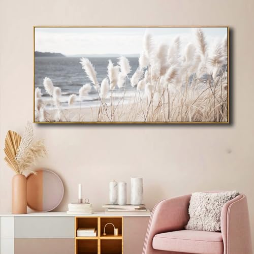 Framed Wall Art Artwork Decor Nature Wall ArtReedSeascape Wall Decor for Bedroom Living Room Decoration Home Kitchen Office 20" x 40" - color: Off-white, size: 40"L x 20"W