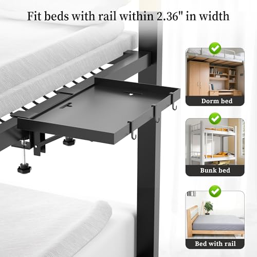 Foldable Bedside Shelf, Metal Clip-On Bed Tray Table for Bunk Bed & Dorm Beds, Dorm Room Essentials Organizer for College Students, Floating Tray, Space Saving Nightstand for Loft Beds (Black, Large) - color: Black, size: Large