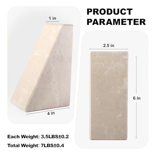 Marble Bookends for Heavy Books, Decorative Book Ends for Shelves, Durable and Heavy-Duty Stone Bookends for Hardback Book & CDS, Unique Book Stopper & Holder, New Jura Beige-Vein, Set of 2 - color: Arabia Beige-vein