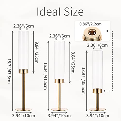 Hurricane Taper Candle Holders: Gold Glass Candlestick Holder Tall Candle Sticks Holder Decor with Glass Cover for Wedding Table Centerpiece Party Birthday Christmas Home Mantel Set of 3 - color: Gold, size: 1 Set(3 Pcs)
