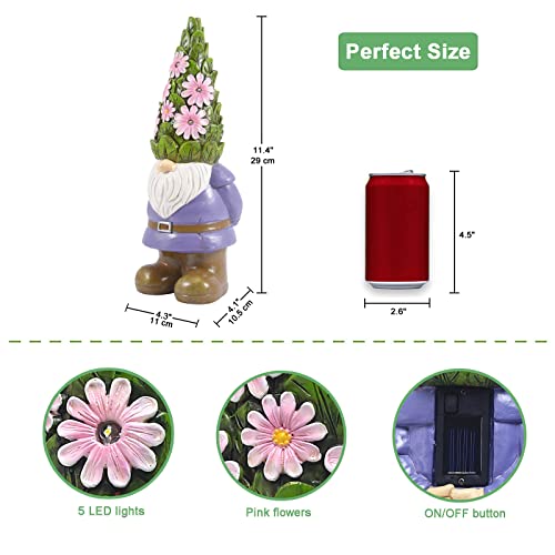 Nacome Solar Garden Outdoor Statues Gnome with Succulent and 7 LED Lights - Lawn Decor for Patio, Balcony, Yard Ornament for Mom Grandma Women - color: Purple Gnome