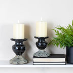 Creative Co-Op 2-Tone Sculptural Terracotta Pillar Candle Holder, Distressed Black - color: Black, size: 5.5" W x 6.5" H