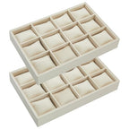Henoyso 2 Pieces 12 Grid Velvet Watch Tray Jewelry Organizer Stackable Watch Bracelet Bangle Display Holder Adjustable Pillow(Beige) - color: Beige, size: 12 Grid