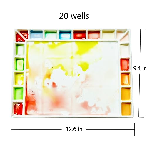 Bower Bird Porcelain Watercolor Palette 18wells/20wells Rectangle Artist Professional Ceramic Palettes for Painting (Porcelain) (12.6x9.4in) - size: 12.6x9.4in