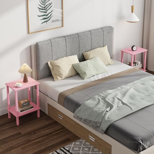 TUTOTAK End Table, Side Table, Nightstand, 2-Tier Storage Shelf, Sofa Side Table for Small Space, Living Room, Bed Room Pink TB01BP034 - color: Pink