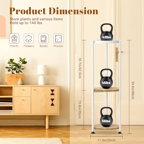 KMOTASUO 3 Tier White Plant Stand Indoor for Large Tall Heavy Duty Planter, Multiple Sturdy Metal Flower Corner Rack for Narrow House Floor, Iron Vertical Level Round Orchi Holder Organizer, Modern - color: White + Brown, size: 3 Tier