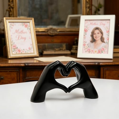 FANTESTICRYAN Medium Heart Hands Statues Black Hand Love Sculpture Decorative Home Decor Ornaments for Living Room, Wedding, Bedroom, Office Desktop, Cabinets, Bookshelf, Gift for Mom (Medium Black) - color: Black, size: Medium