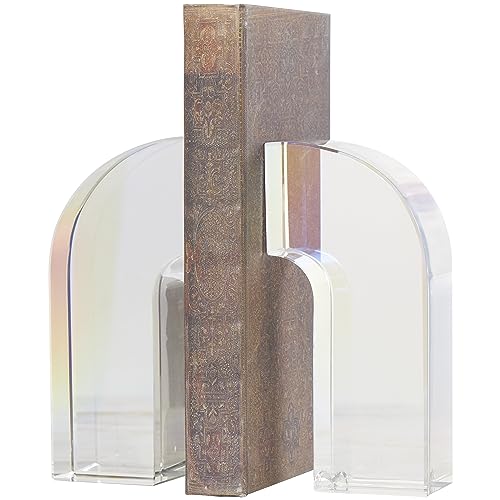 Deco 79 Crystal Geometric Decorative Bookends Arched Non Skid Bookends, Set of 2 Office Bookends3 W, 6" H, Clear - size: 3"W, 6"H
