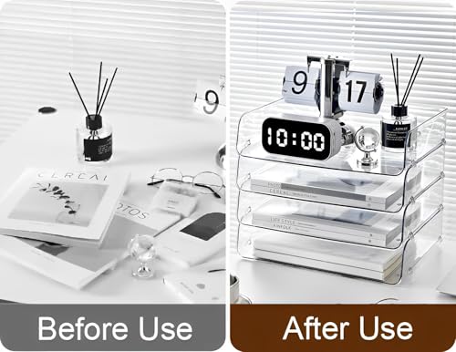 Gagee 4 Pack Paper Organizer for Desk,Stackable Paper Tray Book Holder for Classroom,Office and More,Letter Tray Desk Organizer,Clear - size: 4 Horizontal