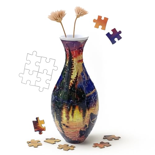 3D Puzzle Vase Unique Flower Vase for Adults Made by 160 Curved Plastic Puzzle Pieces, Vases for Flower Home Creative Gift for Parents & Housewarming - color: Dusk