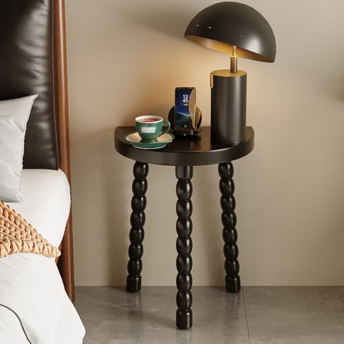 LitaEther Wooden Bobbin Side Table - Plant Stand - Half Round Table - Wooden Accent Stool- Minimalist Decorative Table for Bedroom, Hallway, Living Room (2, Black) - color: Black