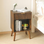 Fultyle Mid Century Modern Nightstand, Wood Bedside Table with Drawer and Opening Storage, End Table Living Room Fluted Night Stand with Solid Wood Legs for Bedroom (Rustic Brown) - color: Rustic Brown