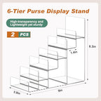 Kathfly 2 Pack 6-tier Acrylic Display Stand for Purses & Wallets, Clear Riser Organizer Shelf for Perfume, Sunglasses, Cosmetics, Multi-Tiered Countertop Vendor Display for Craft Fairs, Retail - size: 6-tier