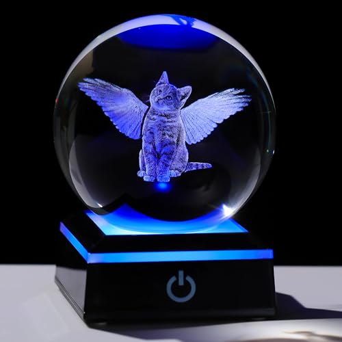 Qianwei Cat Memorial Angel Statue - 3D Crystal Engraved Office Decor - Remembrance Bereavement Sympathy Gift in Memory of Deceased Pets - style: cat memorial