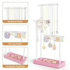 SRIWATANA Jewelry Organizer Stand, Extra Tall Necklace Holder Jewelry Holder, Gift Idea (Pink & White) - color: Pink & White