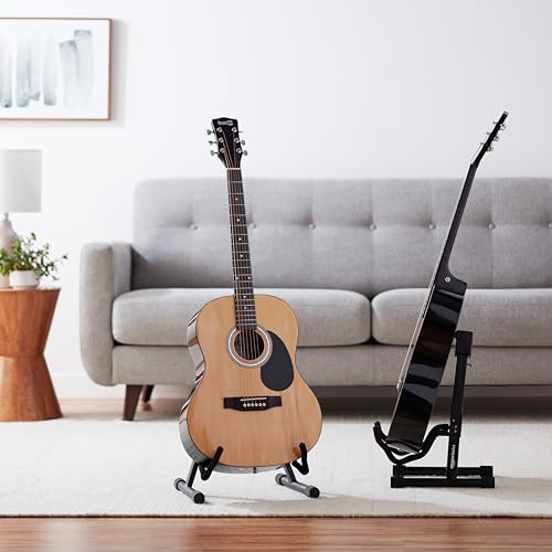 Amazon Basics Portable Adjustable Folding Guitar Stand for Electric and Acoustic Guitars, A-shape, Fully Assembled with Padded Foam, Black, 8.66 x 15.16 x 3.74 inches