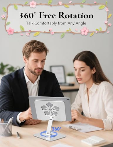 Rotating Tablet Stand for Desk-Aluminum Office Desk Accessories for Women Moms iPad Gifts Home Office Portable Monitor Stand for iPad, Compatible with iPad Pro, Air, Mini, Kindle 4–12.9",Silver - color: Silver