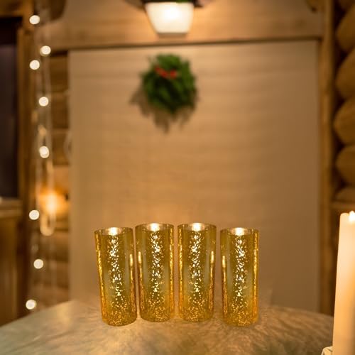 WGVI Hurricane Candle Holder Sleeve, W: 4", Ht: 12", Gold Speckled Glass Cylinder Open Both Ends, Chimney Tube Shade, 1 Piece - size: 4x12"H