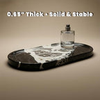 11.8 x 5.9 Inch Oval Black and White Natural Marble Tray for Bathroom Vanity, Solid Stone Perfume Organizer and Decorative Kitchen Countertop Trays