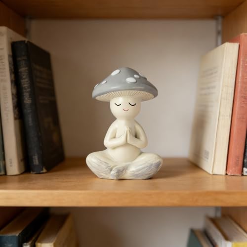 Meditation Mushroom Resin Statue - Cute Meditation Mushroom Statue for Desk Living Room Resin Figurine for Home Patio Office Decoration Cute Plant Statues for Tabletop Garden Backyard Decor - style: Meditation Mushroom B