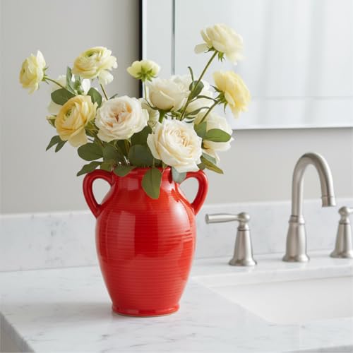 Sunddo Red Flower Vase for Home Decor, Modern Ceramic Vase for Centerpieces, Decorative Vase with 2 Handles, Kitchen, Bedroom, Office, Living Room & Bathroom, Shelf Decor, 8 Inch - color: Red - 8, size: 8 Inch