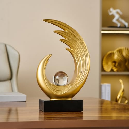 FJS Gold Modern Art Statue Decor, Coffee Table Bookshelf Shelf Decor Accents, Abstract Feather Sculpture Decorations for Dining Room Living Room Office - color: C-gold